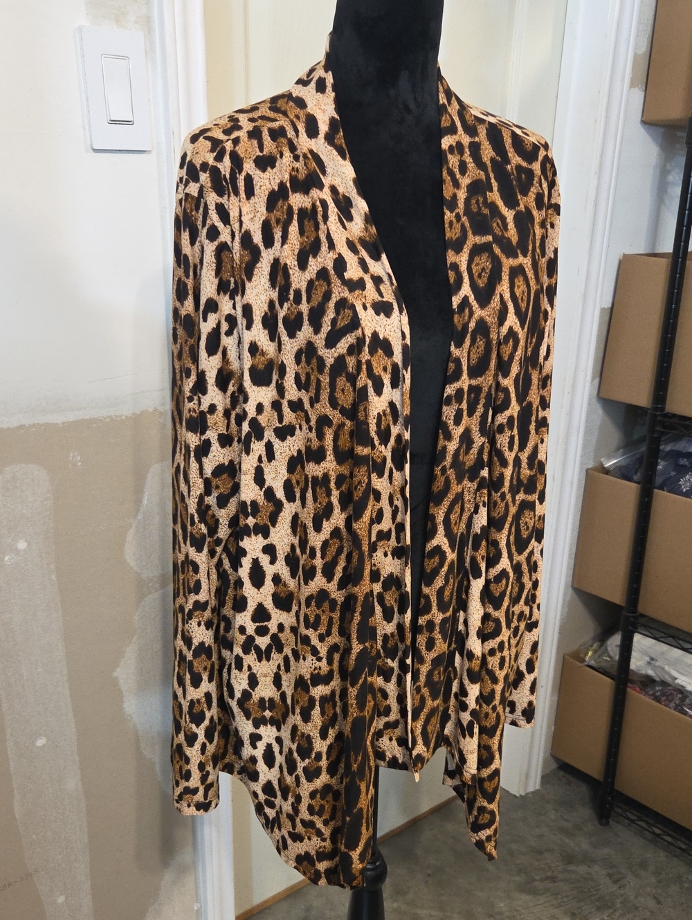 Agnes Orinda Bold Leopard Print Open-Front Blazer Jacket Brown/Black Lightweight